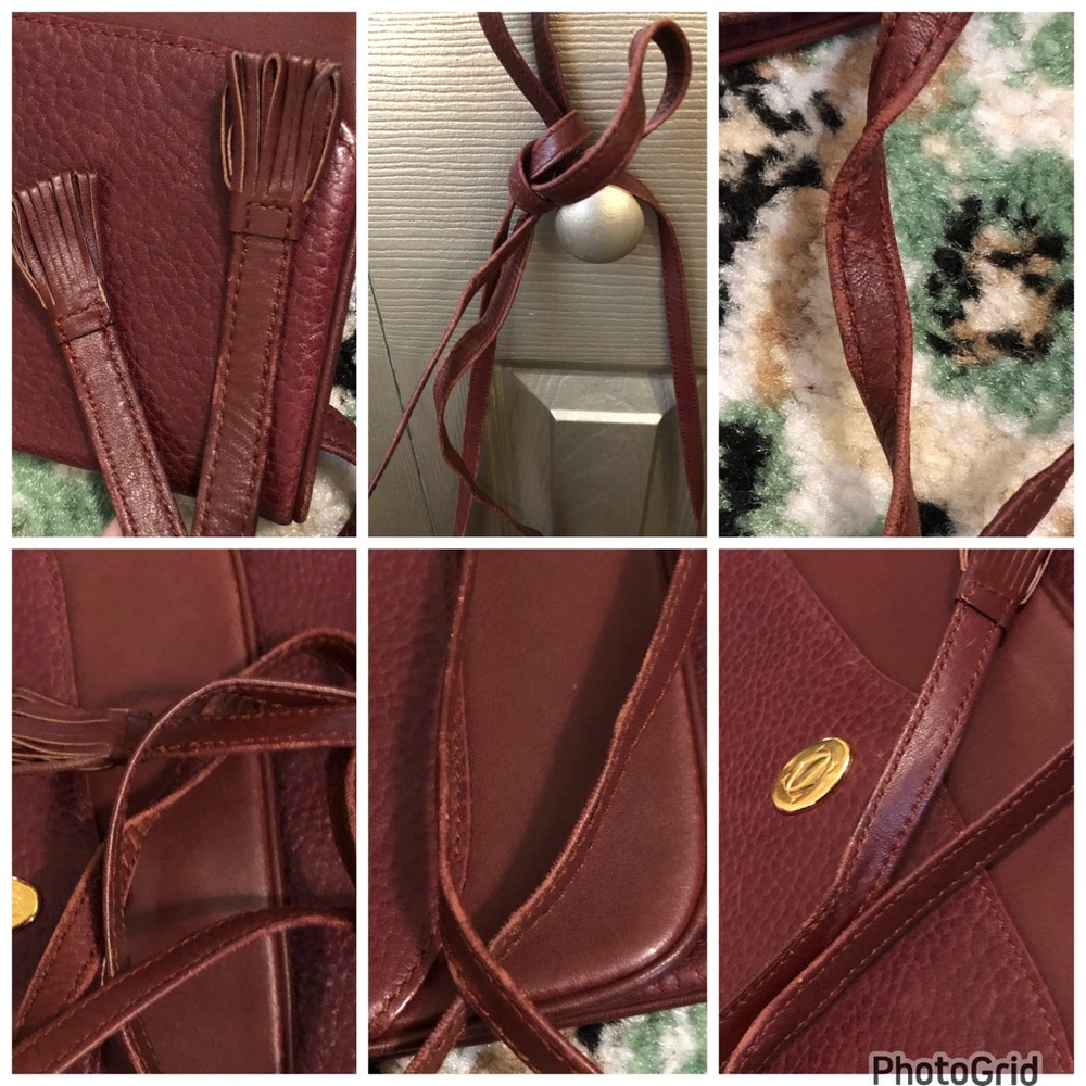 Cartier AUTHENTIC Vintage Burgundy Textured Smooth Leather Crossbody Tassel Bag - Picture 9 of 16
